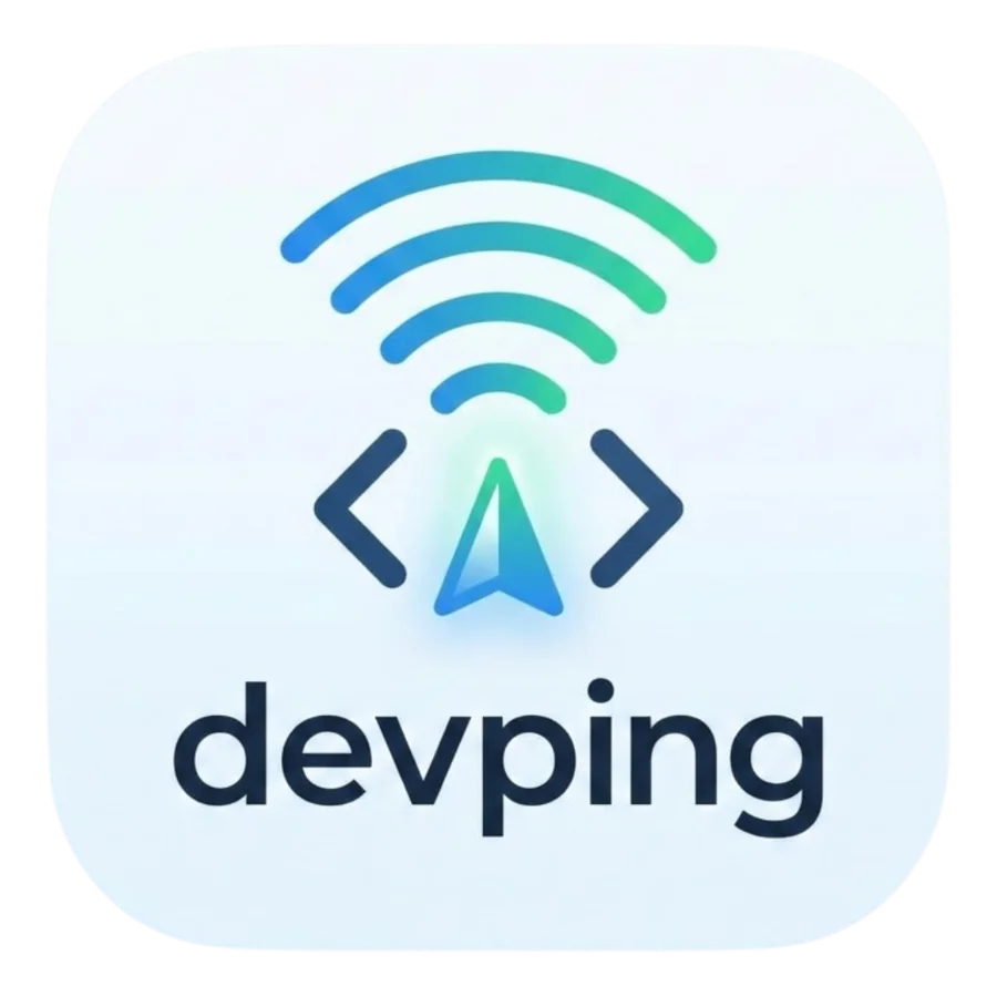The DevPing app mark: a signal arc above angle brackets.