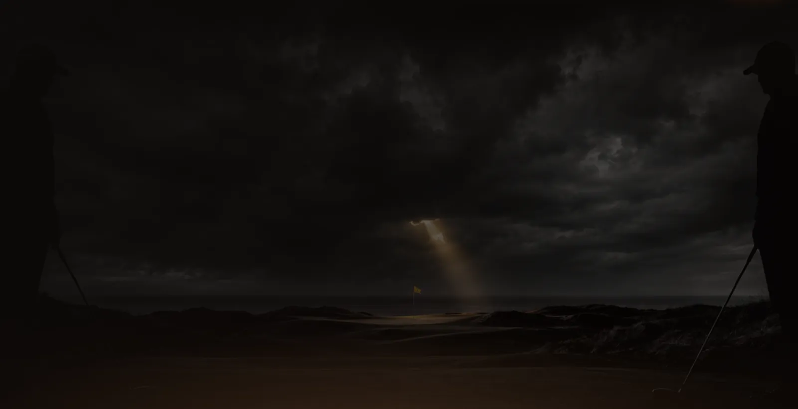 The Golf Gauntlet home page, a stormy links course lit by a single shaft of light.
